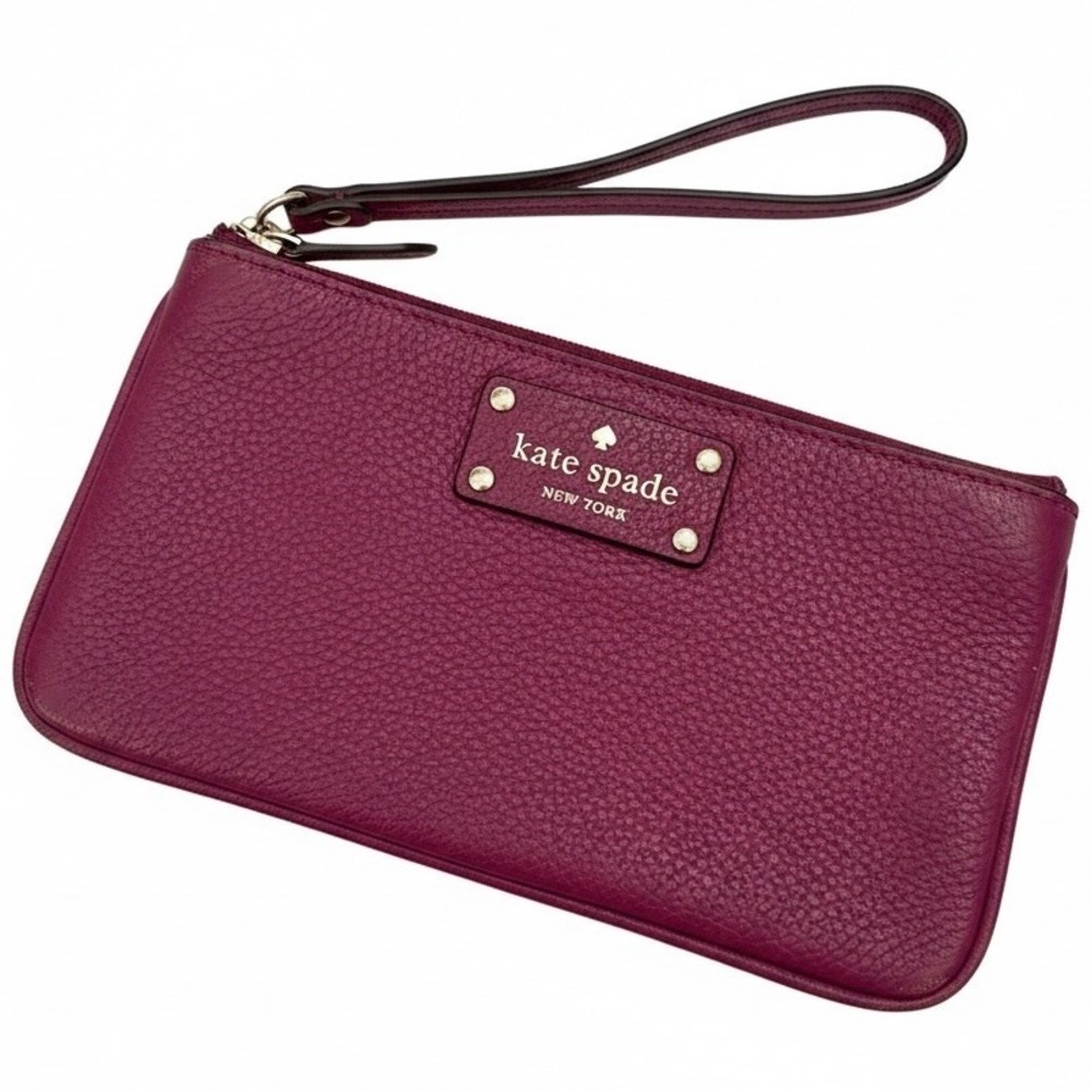 Kate Spade New York Deep Berry Pebbled Leather Wristlet Clutch 8"